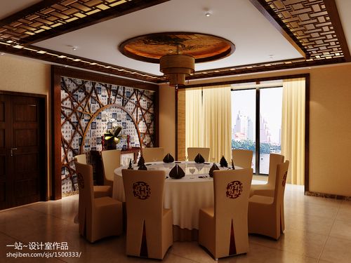 中式会所餐厅吊顶装修效果图