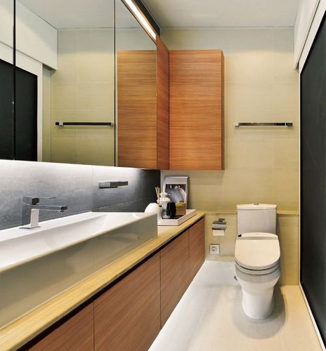 2013现代风格三室一厅长方形明亮卫生间镜子灰色墙砖装修效果图