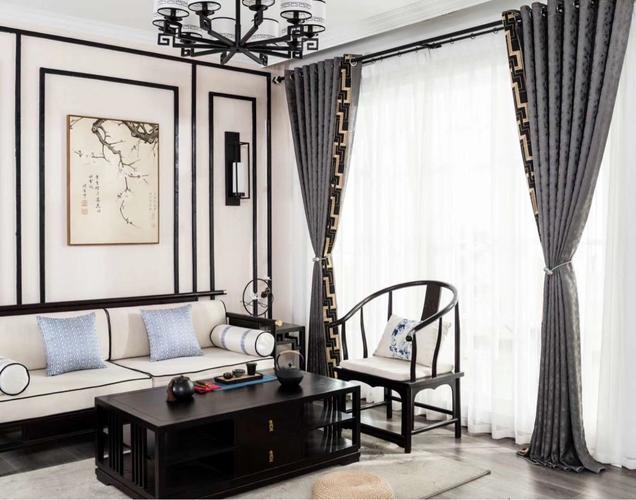 新中式窗帘提花客厅现代中式高档大气卧室遮光布2020新款轻奢定制