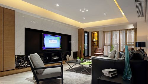 现代简约风格115平米家庭客厅电视墙装修效果图