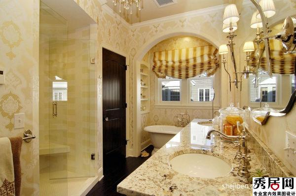 韩式风情复式卫浴浴缸背景墙内嵌卫生间的装修风格为韩式主要颜色为