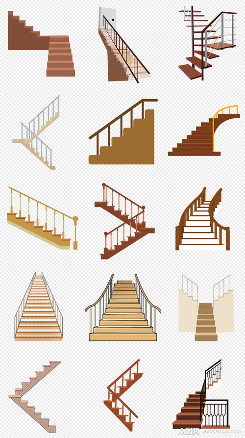 卡通手绘木质楼梯台阶png免抠素材