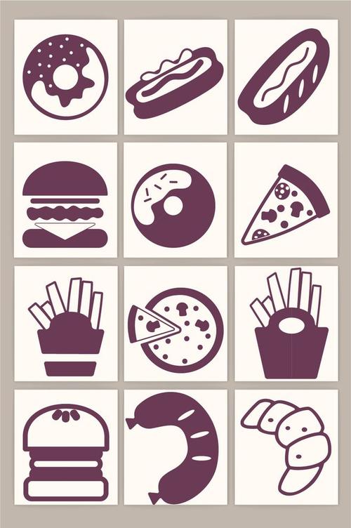 卡通汉堡薯条快餐美食图标矢量素材