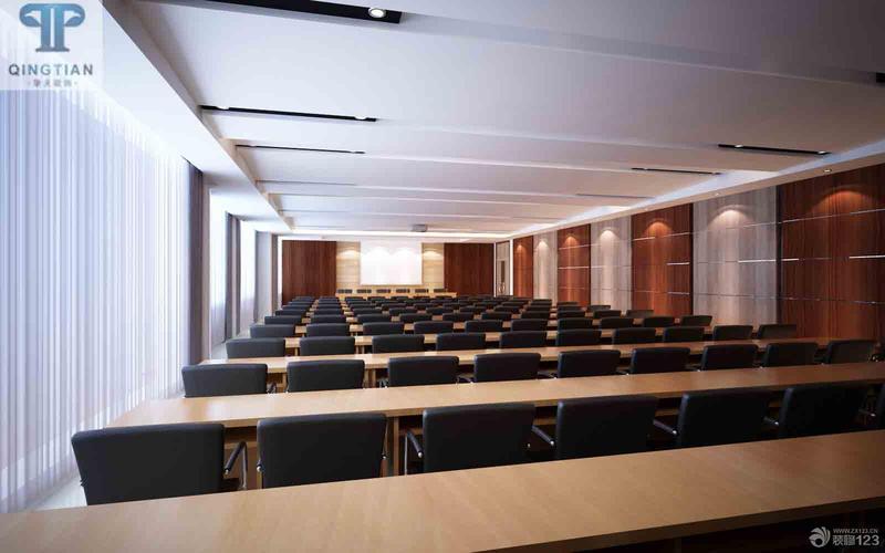公司办公室1200平米中式风格装修效果图大会议室木饰面板装修123网