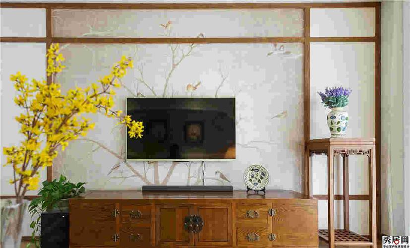 中式风格客厅木线条电视墙装修效果图