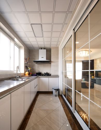 现代简约家装长方形厨房设计装修效果图片