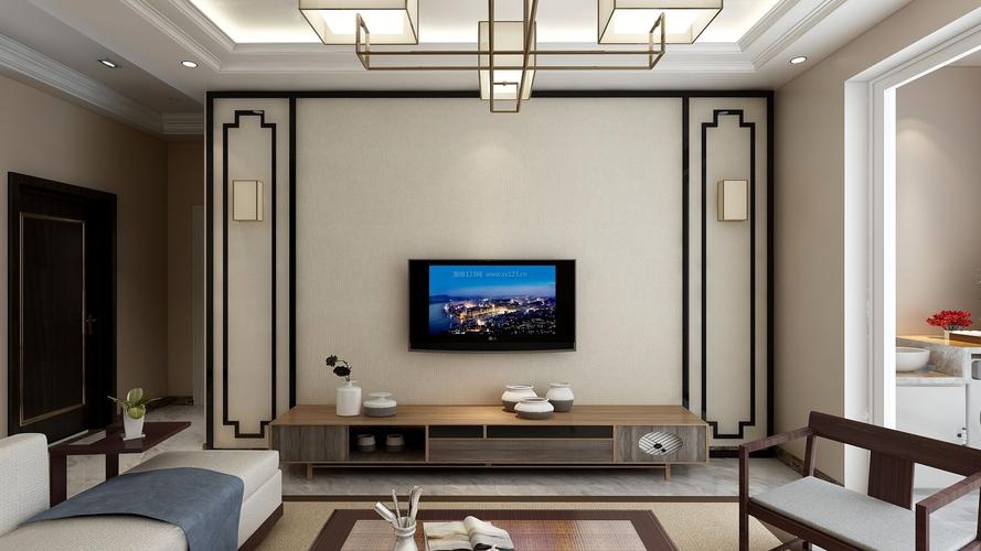 简约新中式小户型客厅电视墙装修效果图