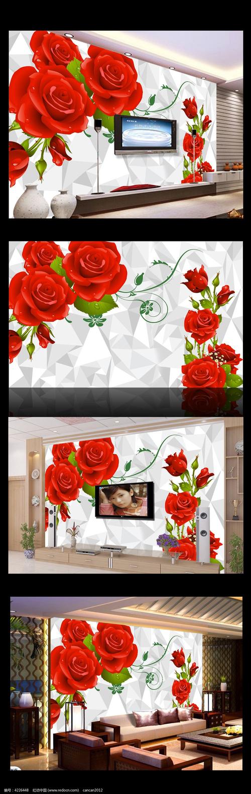3d玫瑰花朵电视背景墙