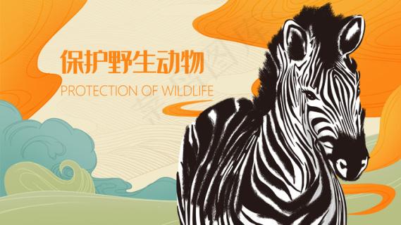 保护野生动物手绘插画