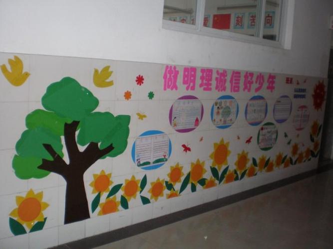这是我们学校各位老师自己设计的希望对第一次做文化墙的老师有所