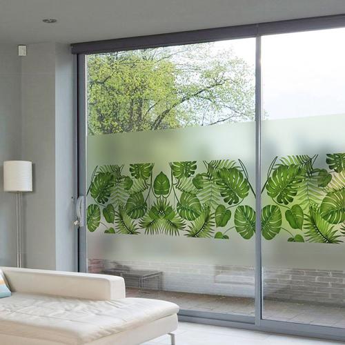 绿叶清新窗户玻璃贴纸卫生间浴室静电阳台磨砂贴膜不透明防晒窗贴