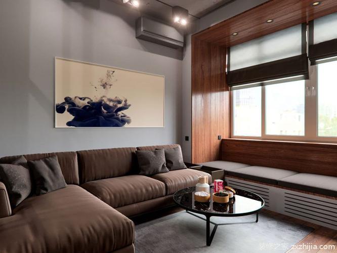 雅致现代风格客厅咖啡色沙发实景图