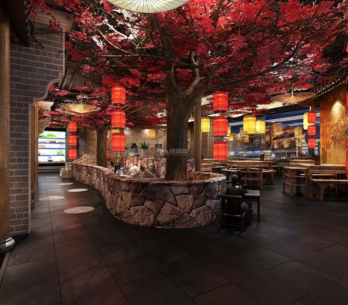 百味记中式主题火锅店之大厅装修设计效果图