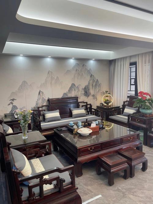 新中式装修风格搭配红木卷书沙发这样的客厅家具漂不漂亮你说了算