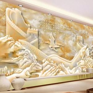 中式3d立体电视背景墙壁纸国画万里长城山水风景浮雕壁画中国梦