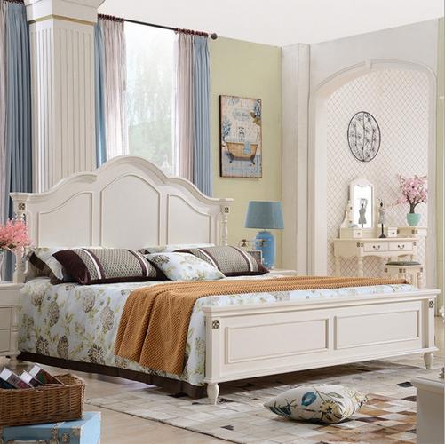 美式现代简约白色复古双人床实木双人床
