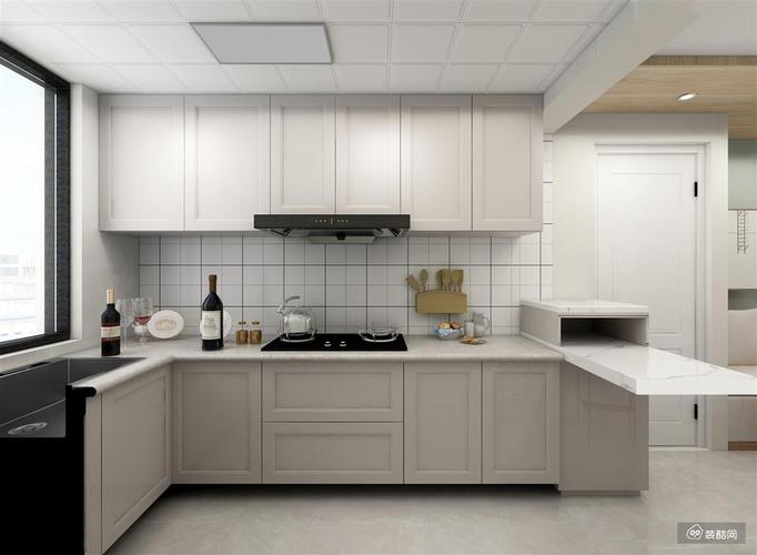 开放式厨房采用l型的设计延伸出吧台区回字形动线流畅实用.
