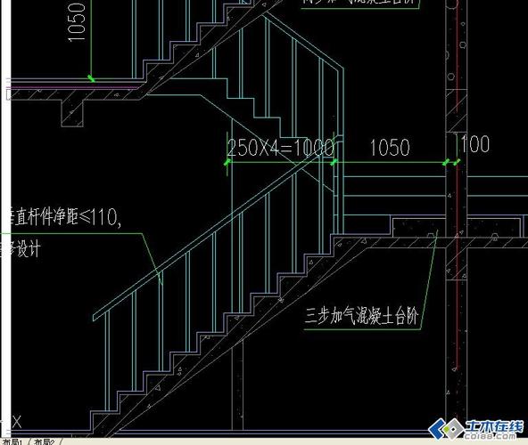 中间平台上有三步加气混凝土结构图.楼梯中怎么表示