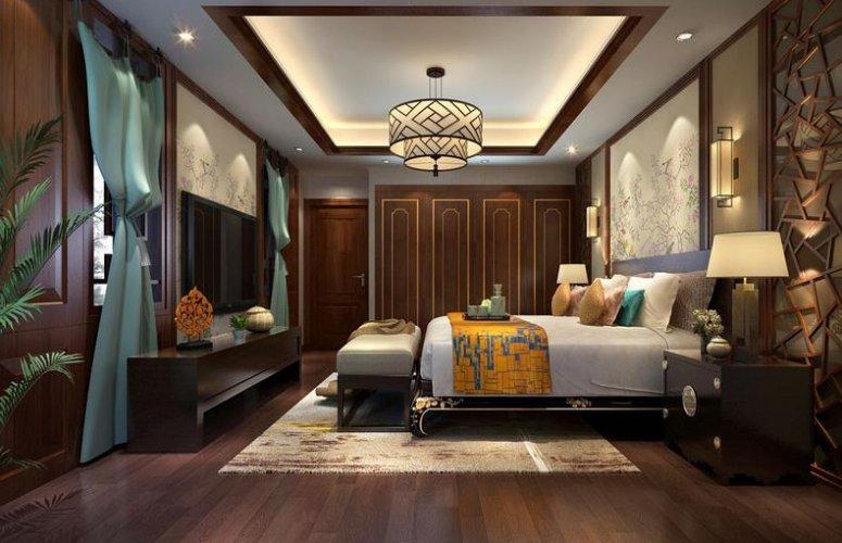 传统中式雅致卧室木地板装修图片棕色木地板效果图