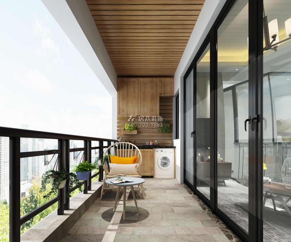 博林天瑞花园89平方米现代简约风格平层户型阳台装修效果图