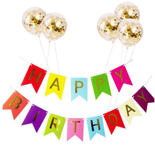 库存派对五彩纸屑气球生日快乐派对装饰气球和大尺寸横幅套装