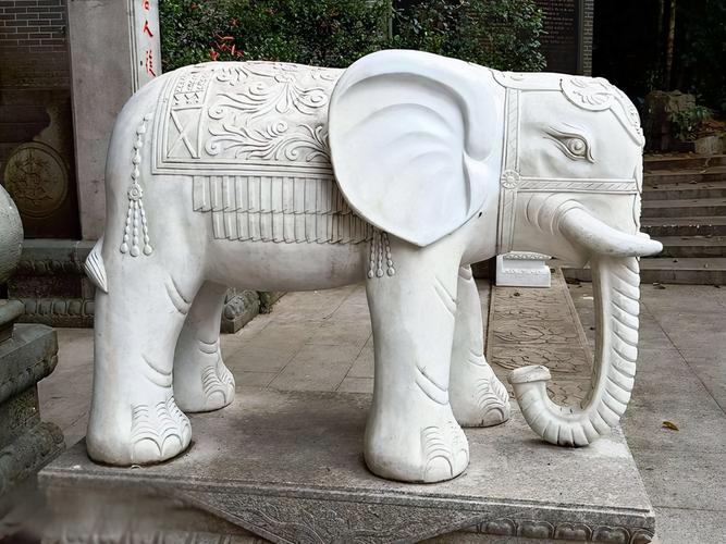 广州寺庙汉白玉石雕大象造型图片大全寺院雕刻香客