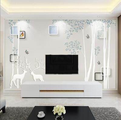北欧麋鹿电视背景墙壁纸8d客厅现代简约立体高端壁画3d影视墙画布