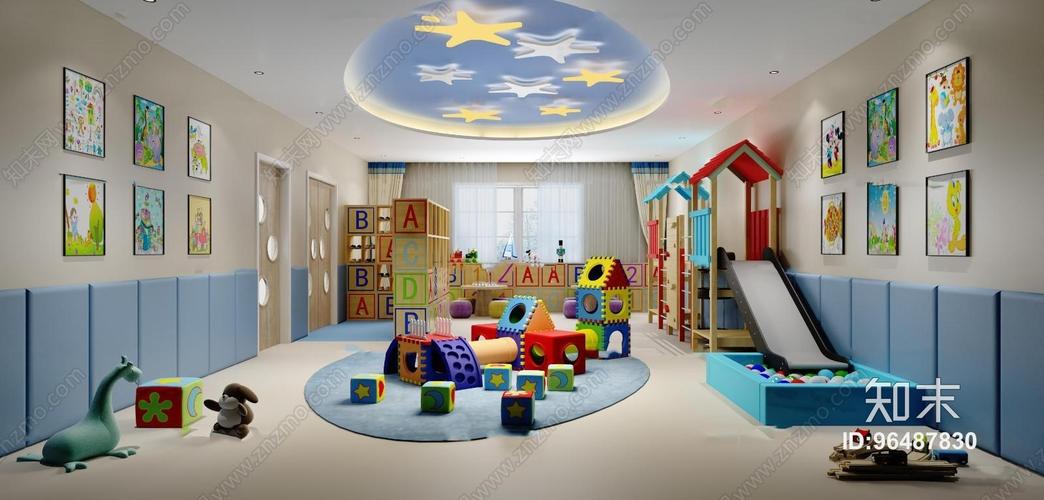 现代幼儿园活动室游乐区3d模型3d模型下载id96487830