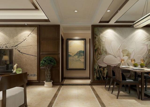中式古典三居室玄关走廊装修效果图