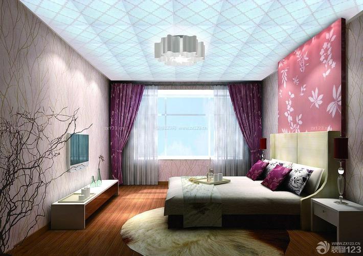 温馨风格室内卧室铝扣天花板装饰效果图