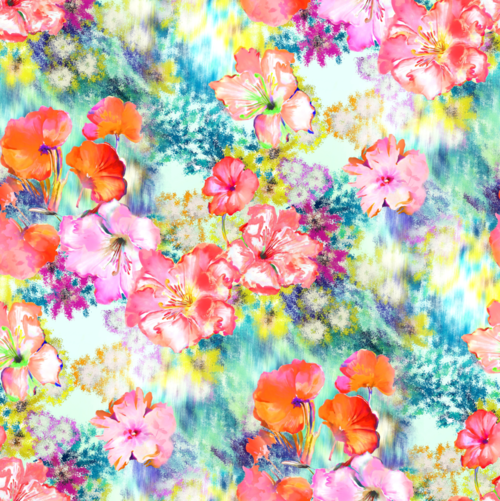 色彩涂鸦植物花朵印花图案服装纺织面料数码印花花型素材