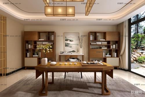 新中式茶室书架3d模型