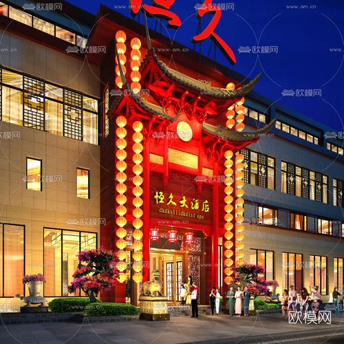 新中式酒店复古门面门头3d模型