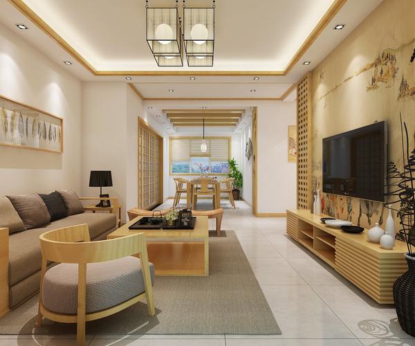 2022日式装修客厅电视墙壁纸效果图片