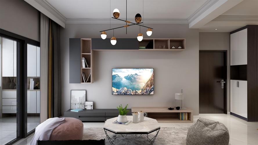 电视机背景墙设计简约优雅错落点缀收纳柜使得空间简单却也不至于