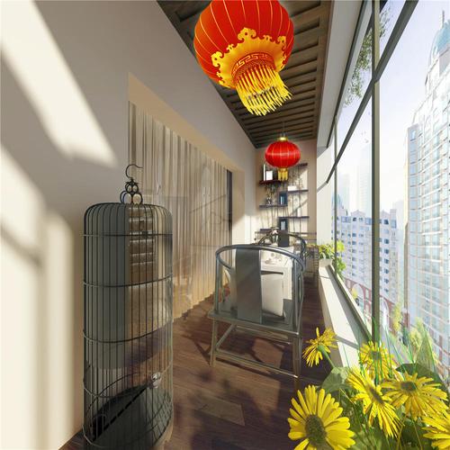 150新中式风阳台装修效果图