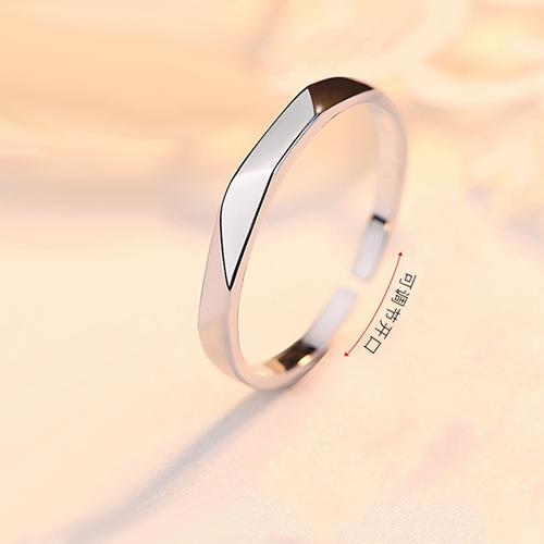 一恋s925银戒指女学生简约韩版简洁切面戒指指环个性光面菱形开口可