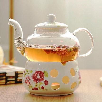 玻璃茶壶大号加厚耐热过滤透明花茶壶耐高温大容量冷水壶蜡烛底座7折