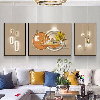 客厅装饰画现代简约沙发背景墙画北欧式三联壁画晶瓷有框抽象挂画麋鹿