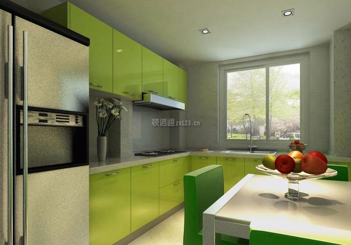 现代厨房餐厅果绿色橱柜装修效果图片
