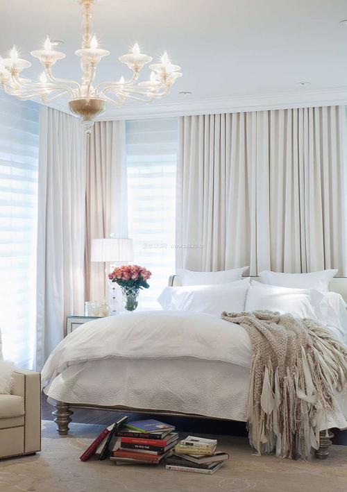 简约北欧风格卧室布艺窗帘装修效果图片