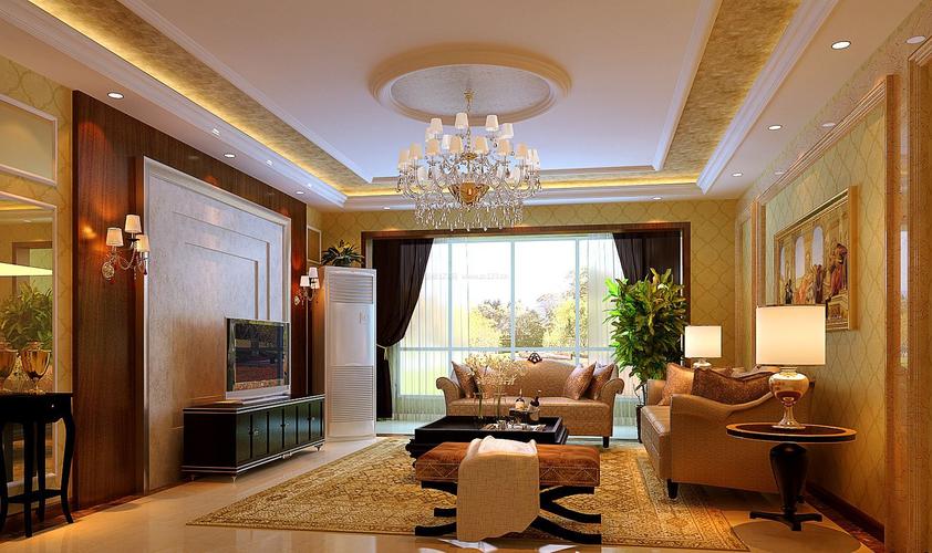 大平层客厅水晶吊灯装修设计效果图片