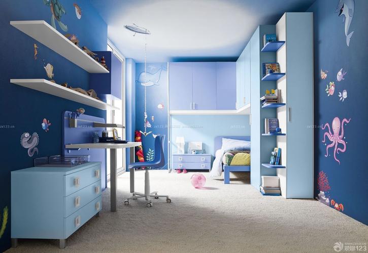 现代儿童卧室深蓝色墙面装修效果图欣赏
