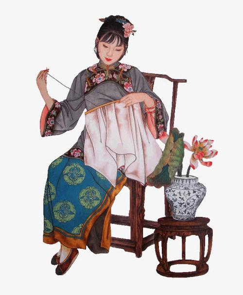 中国古代女子刺绣图
