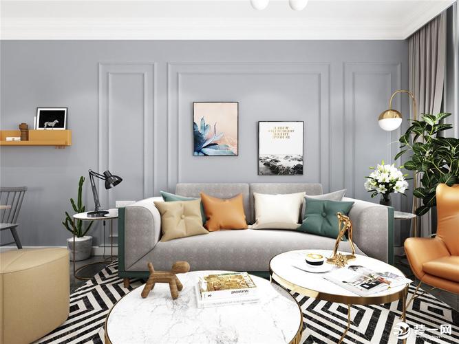 沙发背景用石膏线增加层次灰色调体现时尚.