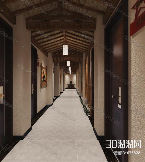 中式酒店走廊通道3d模型下载