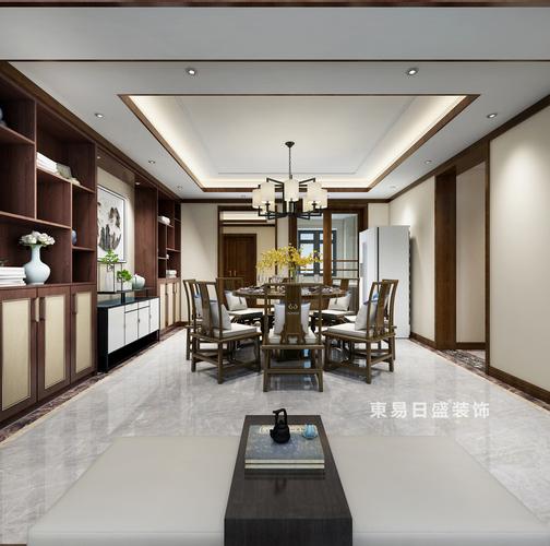 桂林复式楼220新中式风格餐厅墙柜装修设计效果图