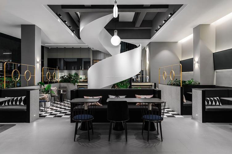 咖啡厅现代黑白风格装修案例装信通网效果图