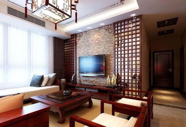 现代中式风格客厅电视墙效果图