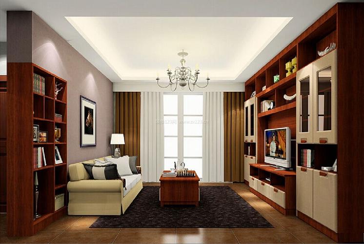 家装中式客厅组合电视柜电视背景墙效果图